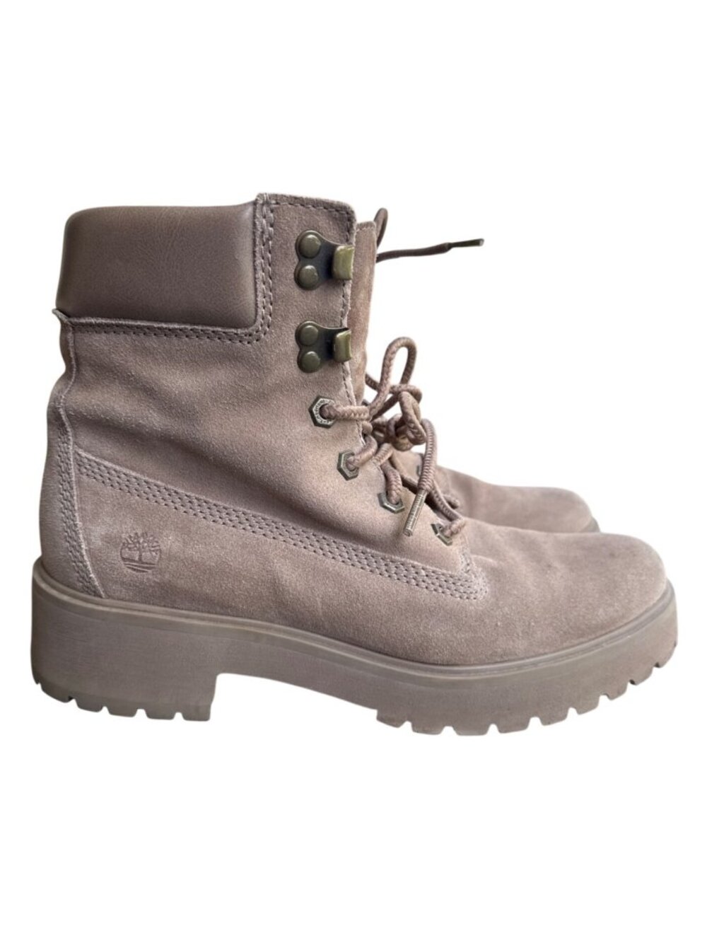 Timberland Womens Suede Lace-Up Ankle Boots Size 8.5 Beige Made In Bangladesh